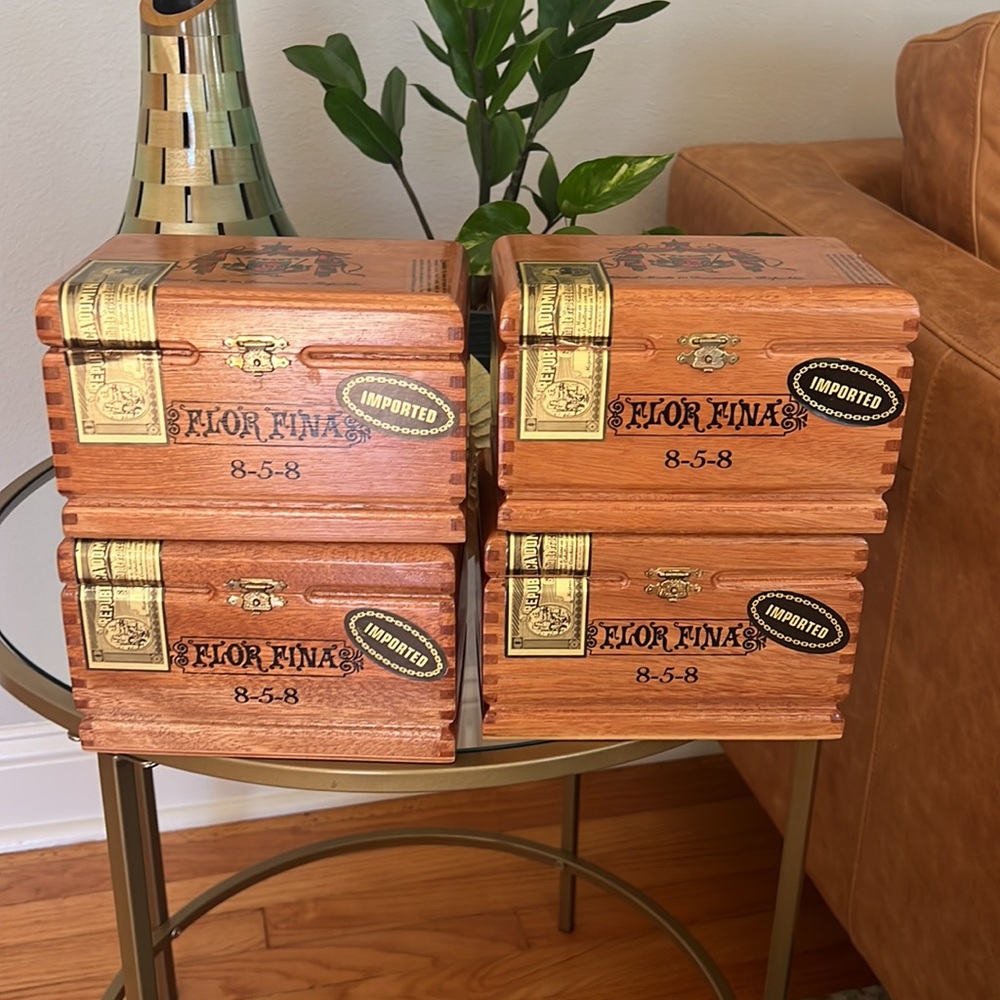 Set of 4 Flor Fina 8-5-8 Wood Cigar Boxes